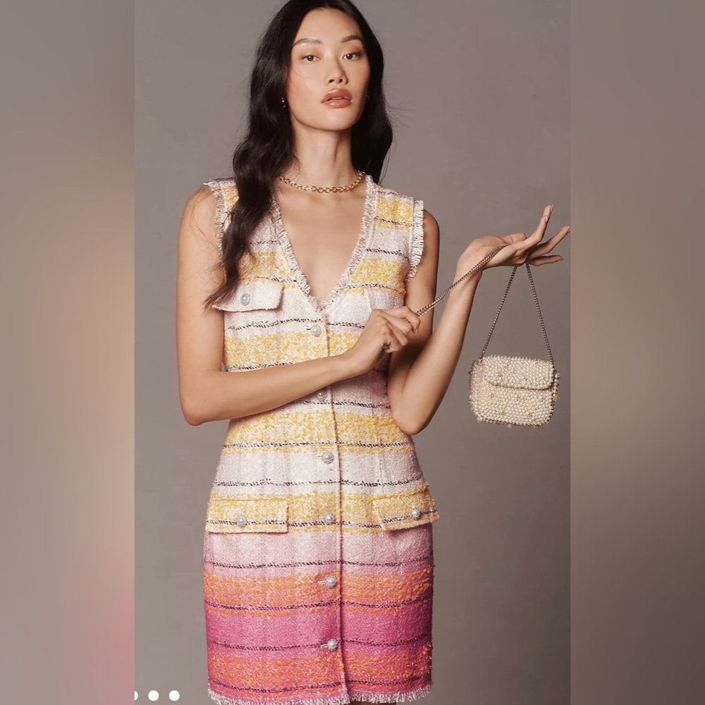 Maeve Ombre Tweed Mini Dress in Yellow, Pink and Orange